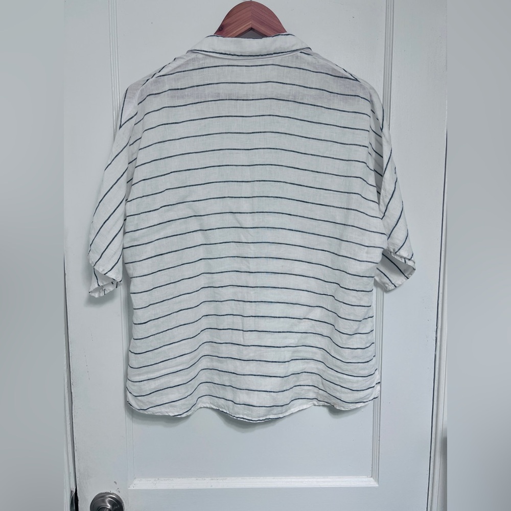 Garnet Hill Striped Linen Button-Up Shirt | Size 12 - Picture 2 of 4